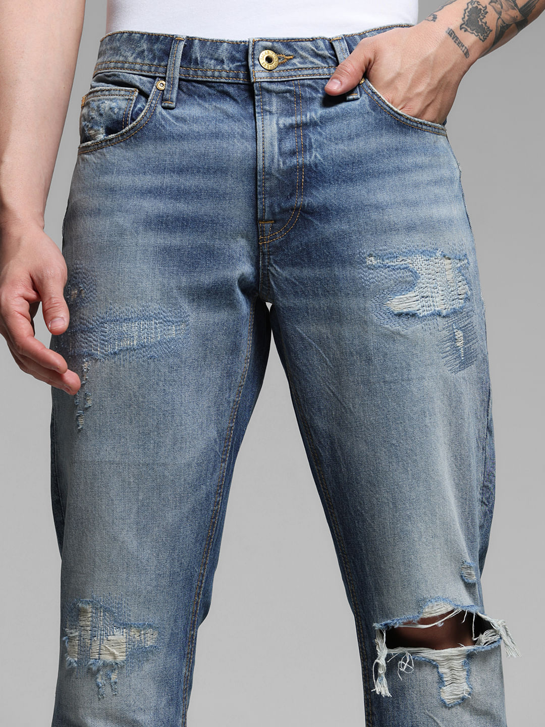 Blue Distressed Clark Regular Fit Jeans