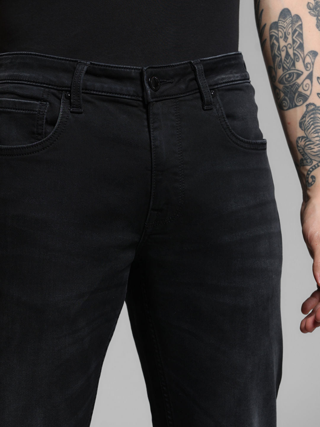 Black Low Rise Knitted Slim Fit Jeans