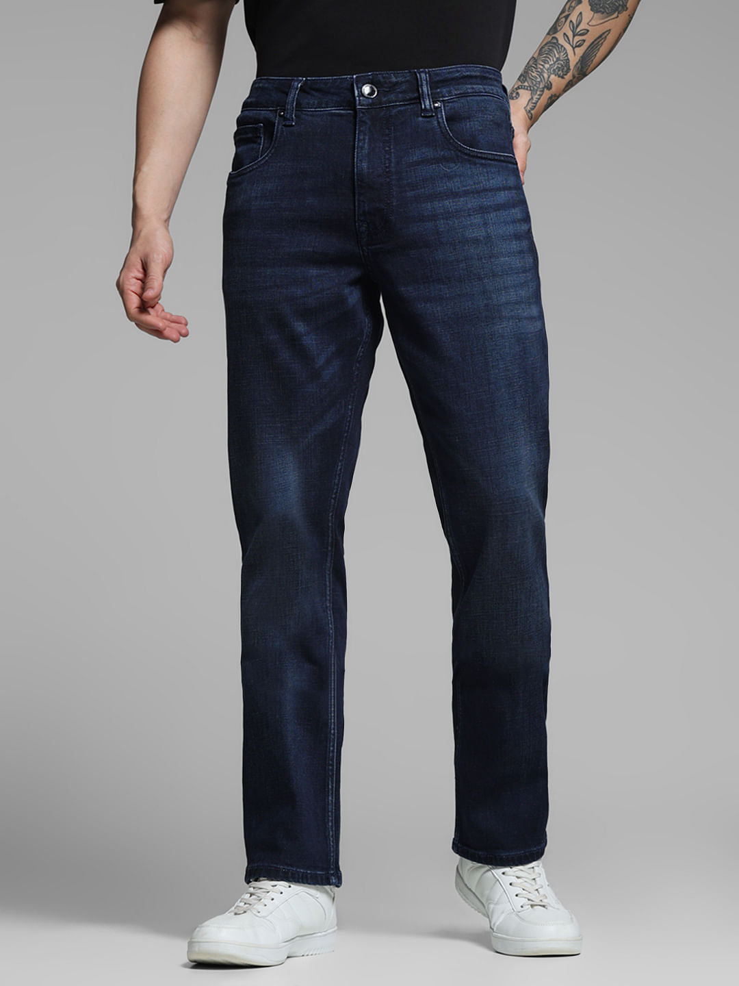 Dark Blue Mid Rise Clark Regular Fit Jeans