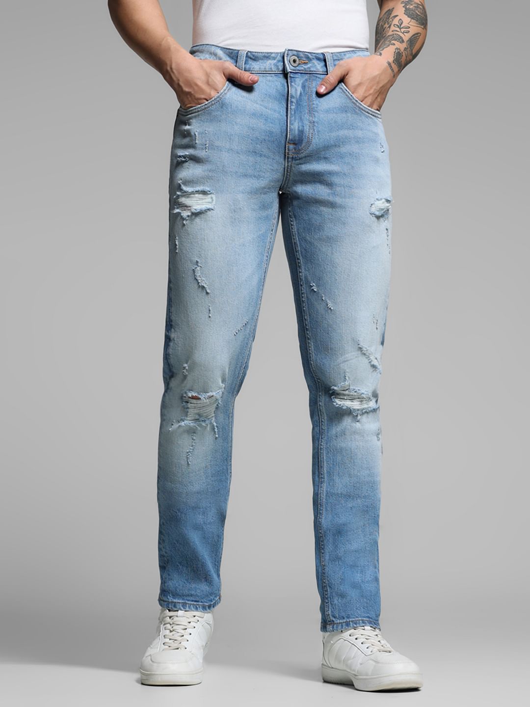 Light Blue Distressed Glenn Slim Fit Jeans