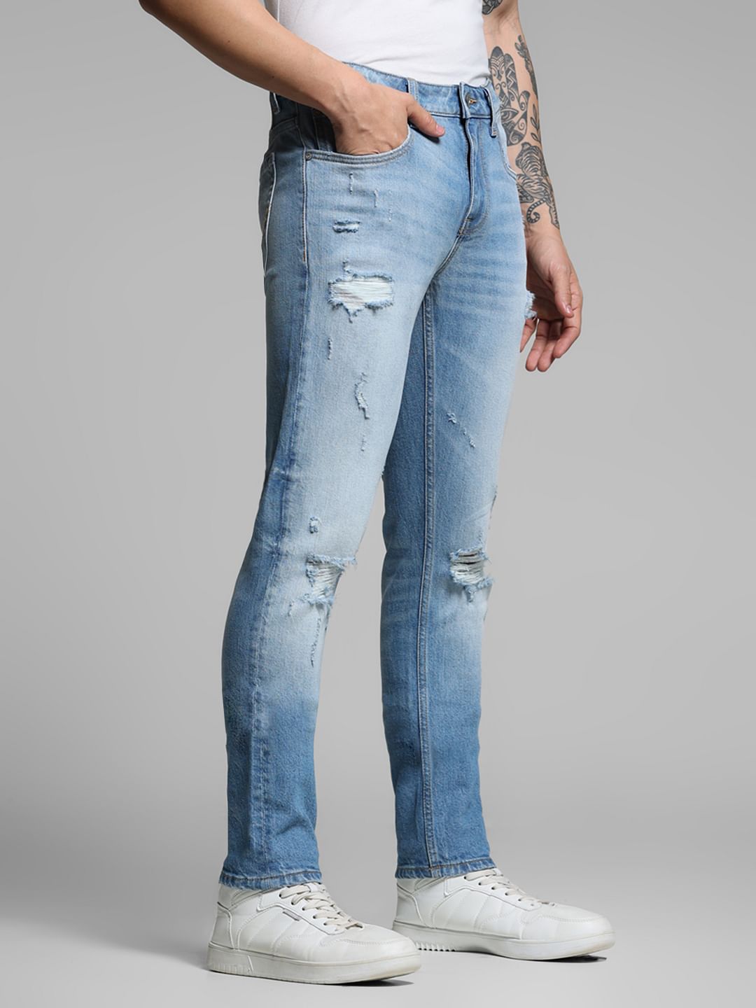 Light Blue Distressed Glenn Slim Fit Jeans