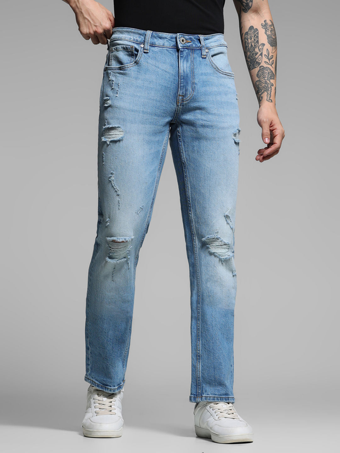 Light Blue Distressed Clark Regular Fit Jeans