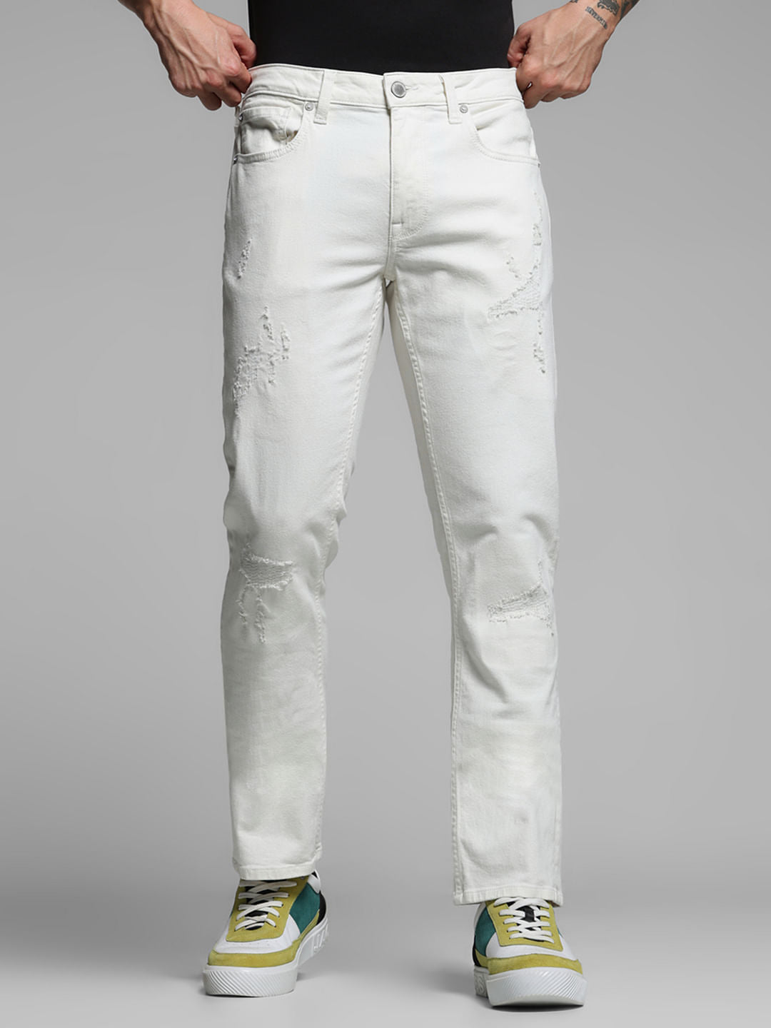 White Distressed Clark Regular Fit Jeans
