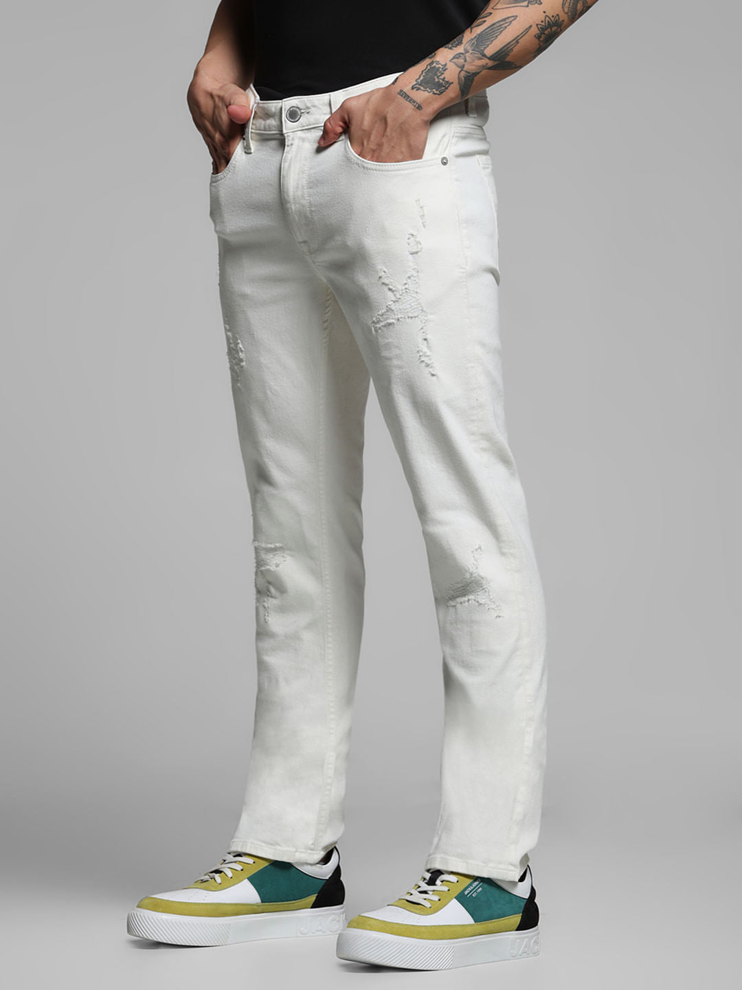 White Distressed Clark Regular Fit Jeans