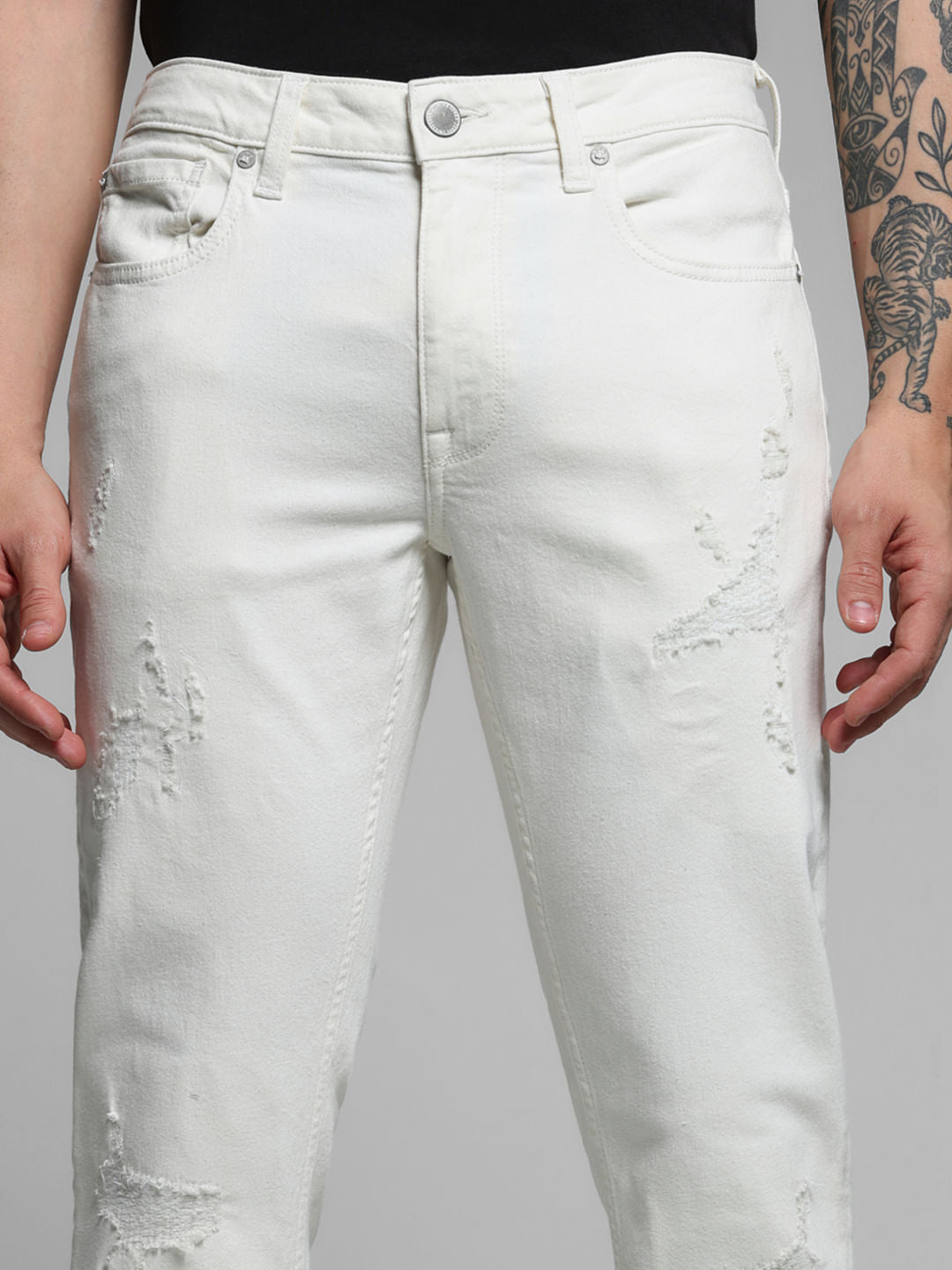 White Distressed Clark Regular Fit Jeans