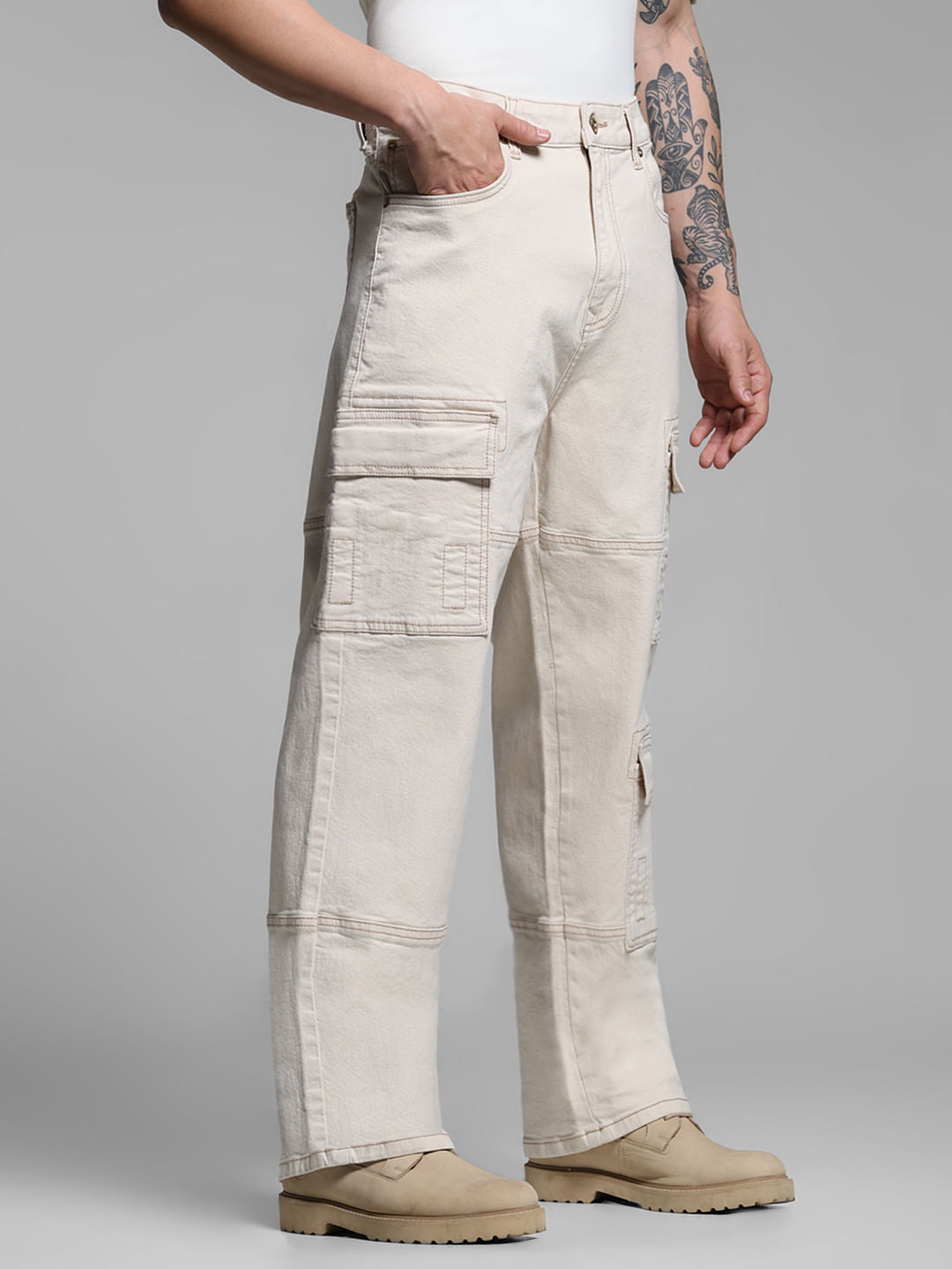 Beige High Rise Dario Loose Fit Jeans