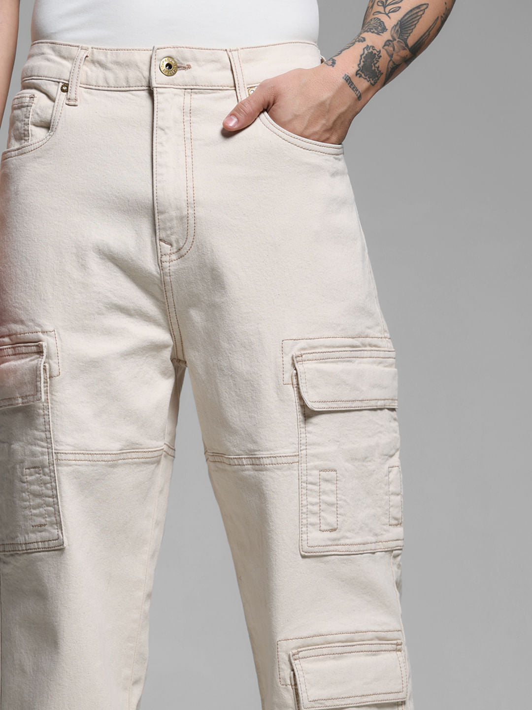 Beige High Rise Dario Loose Fit Jeans