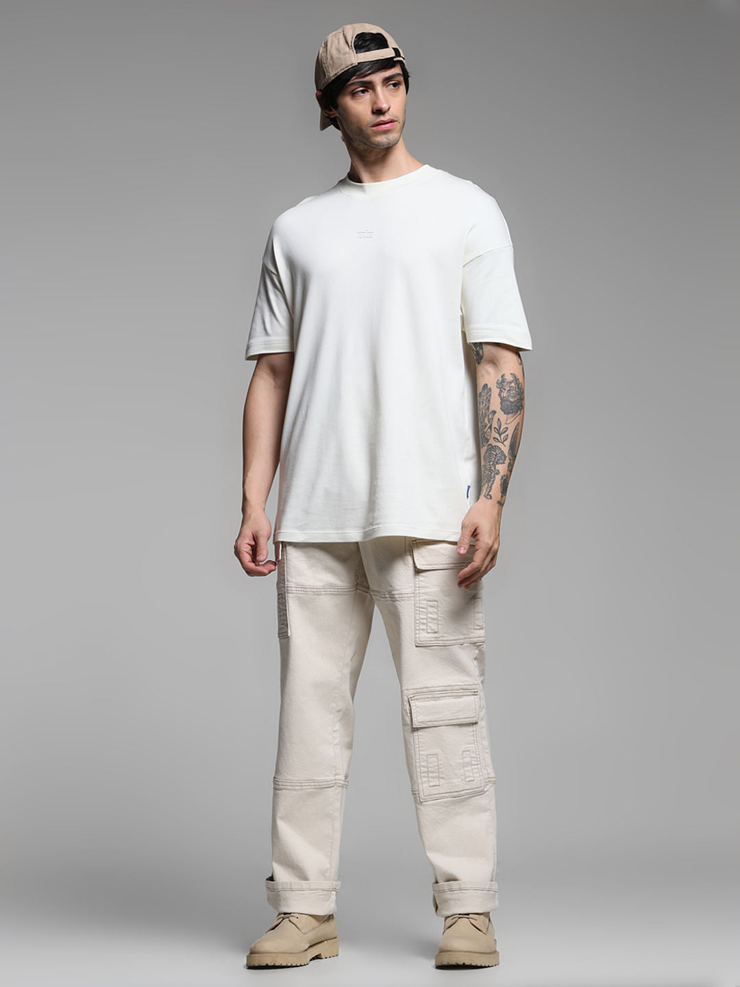 Beige High Rise Dario Loose Fit Jeans