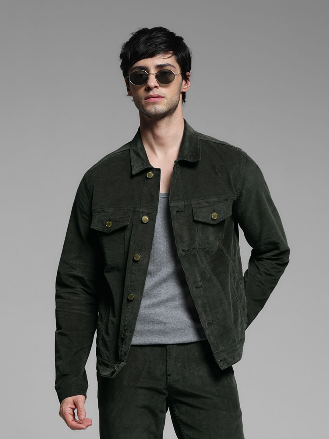 Olive Corduroy Co-ord Set Jacket