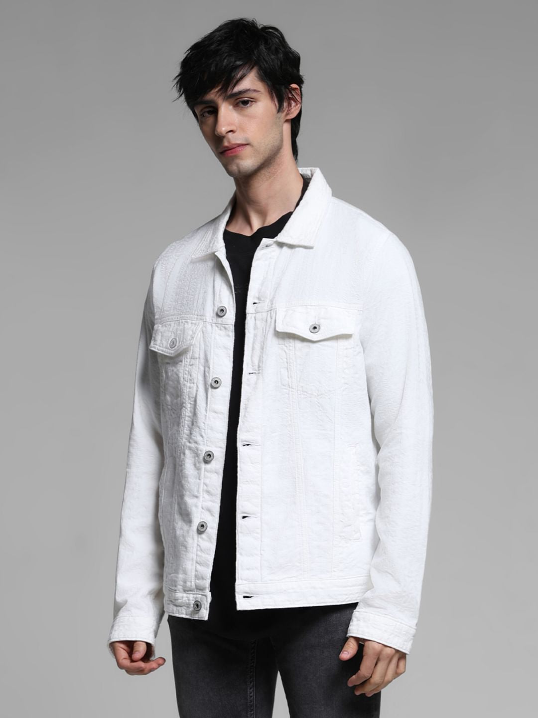 White Cotton Denim Jacket - Main Image
