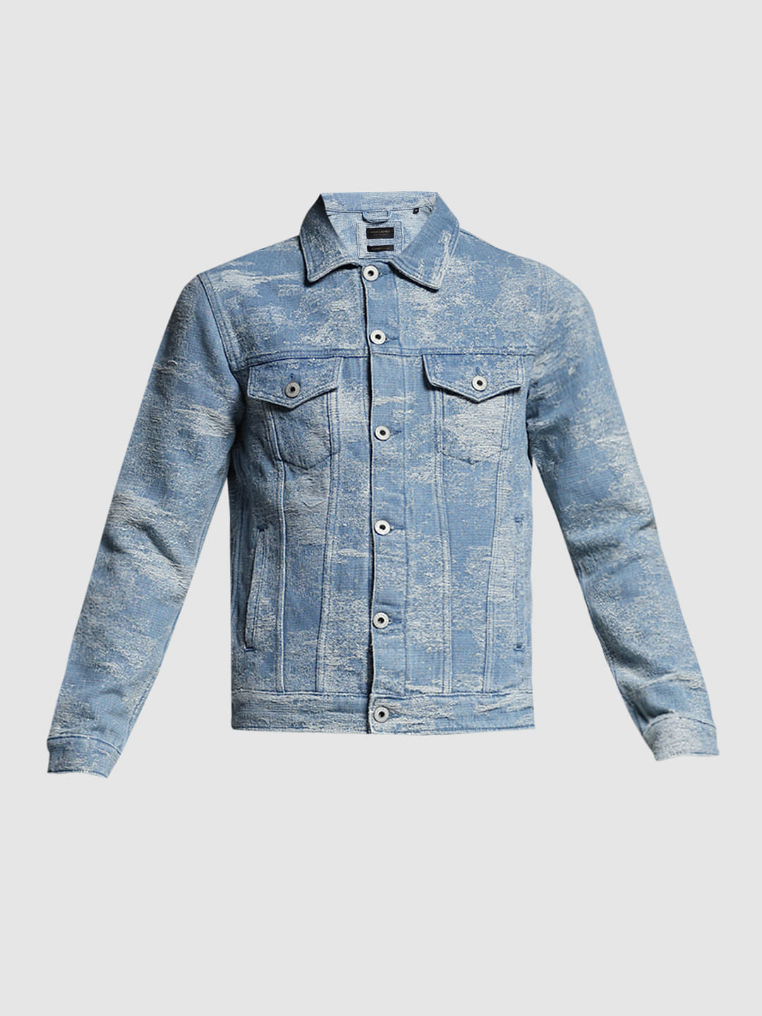 Light Blue Printed Co-ord Set Denim Jacket