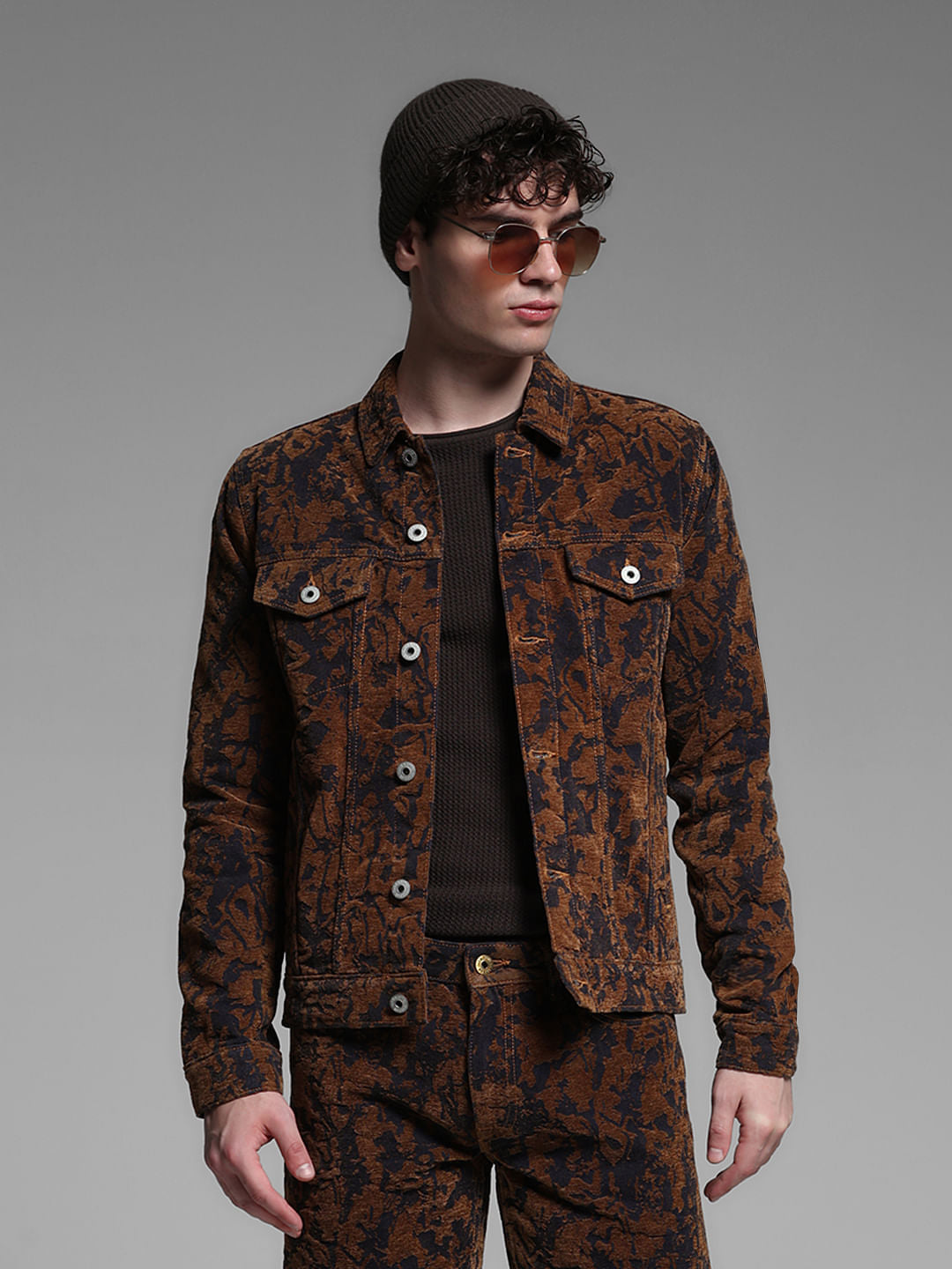 Bronze Brown Abstract Print Co-ord Set Jacket