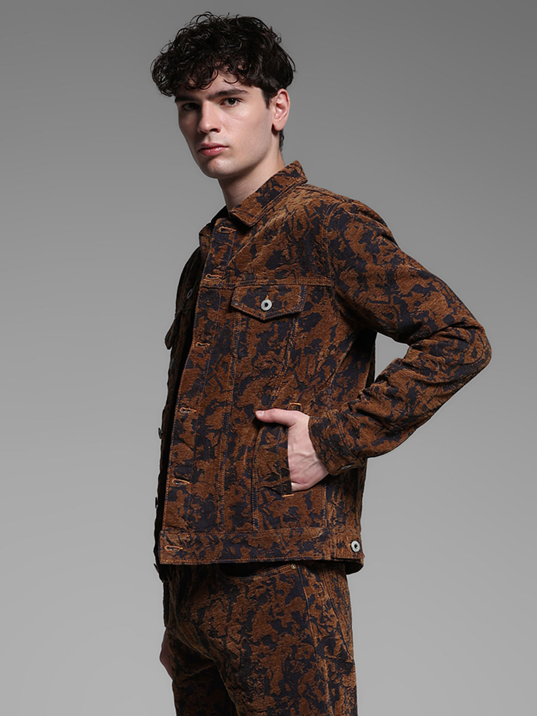 Bronze Brown Abstract Print Co-ord Set Jacket