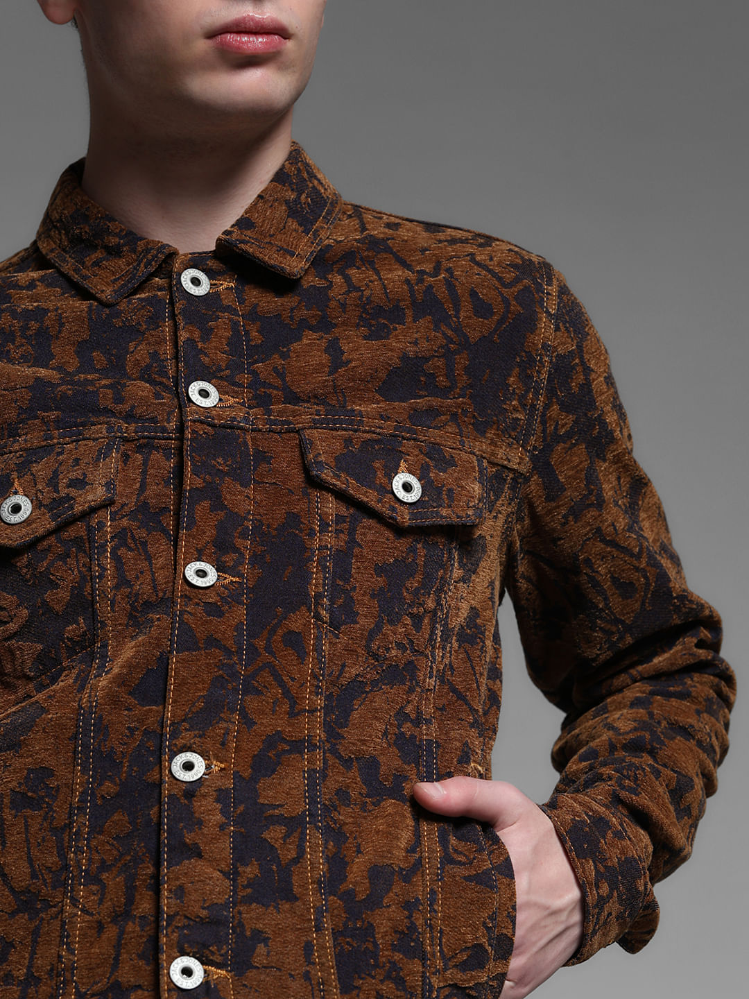 Bronze Brown Abstract Print Co-ord Set Jacket