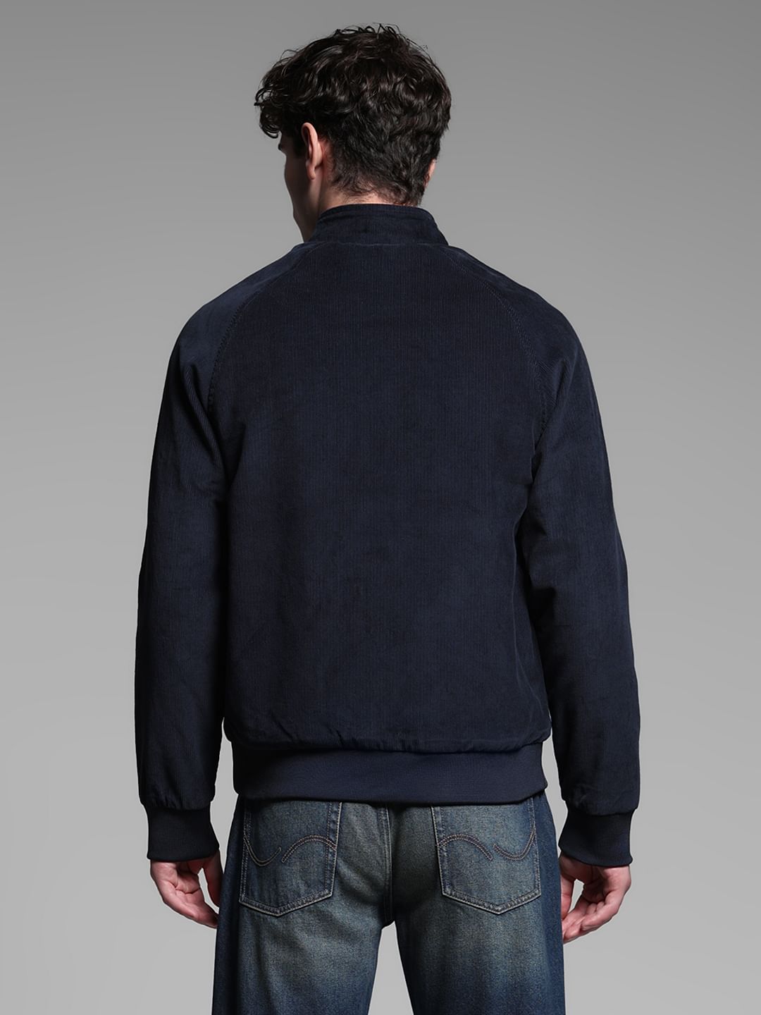 BLUE HIGH NECK BOMBER JACKET