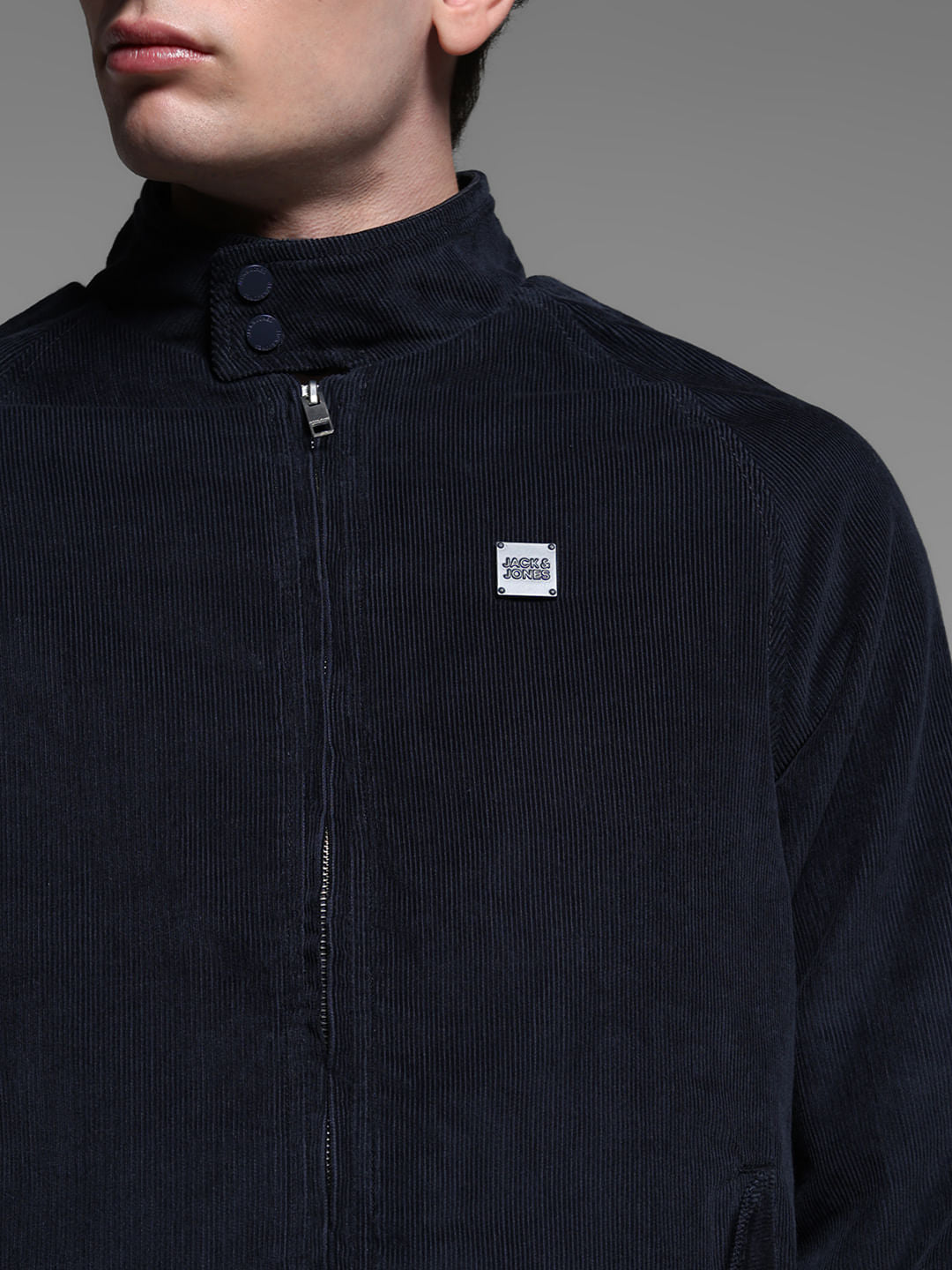 BLUE HIGH NECK BOMBER JACKET