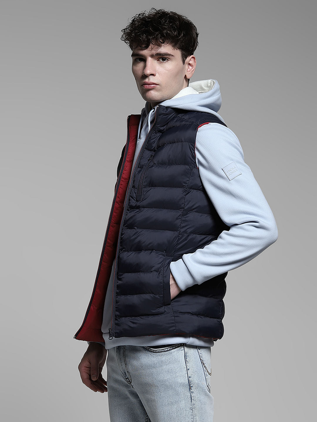 Navy Blue Reversible Puffer Vest Jacket