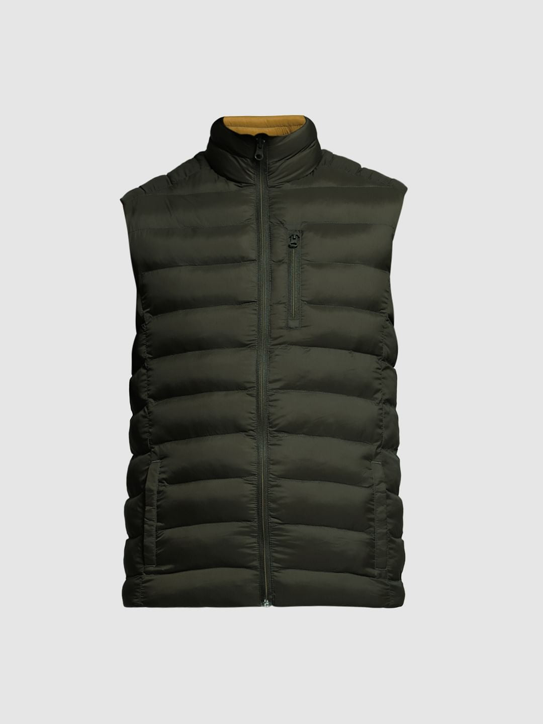 GREEN SLEEVELESS PUFFER JACKET