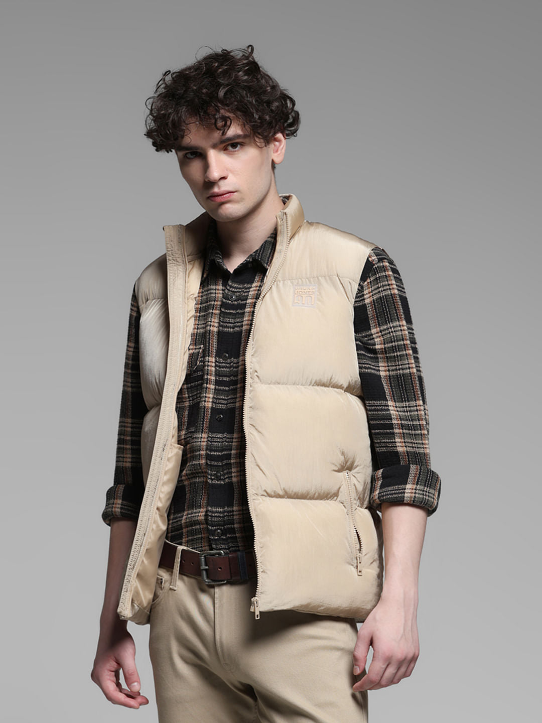 Beige Sleeveless Puffer Jacket