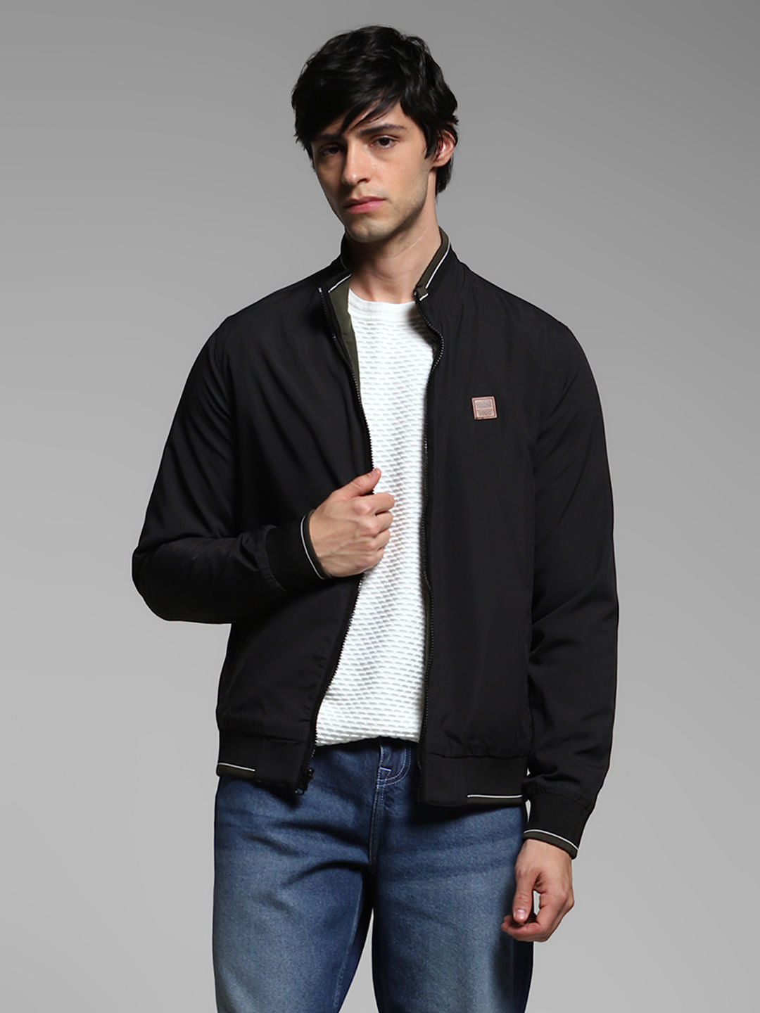 Black Reversible High Neck Jacket