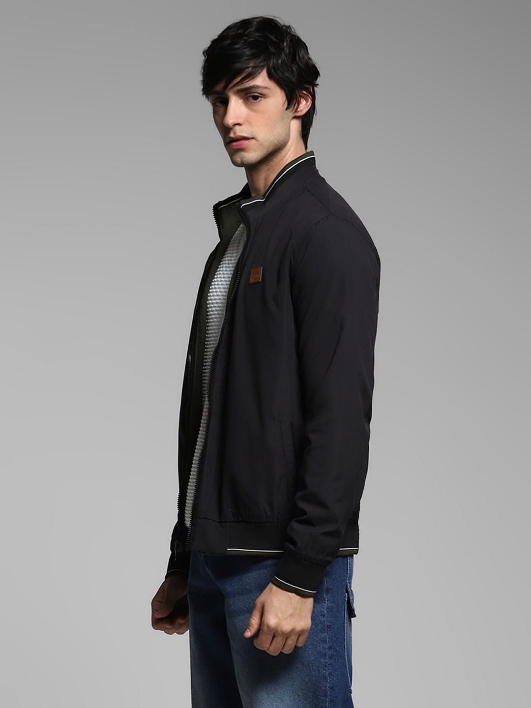 Black Reversible High Neck Jacket