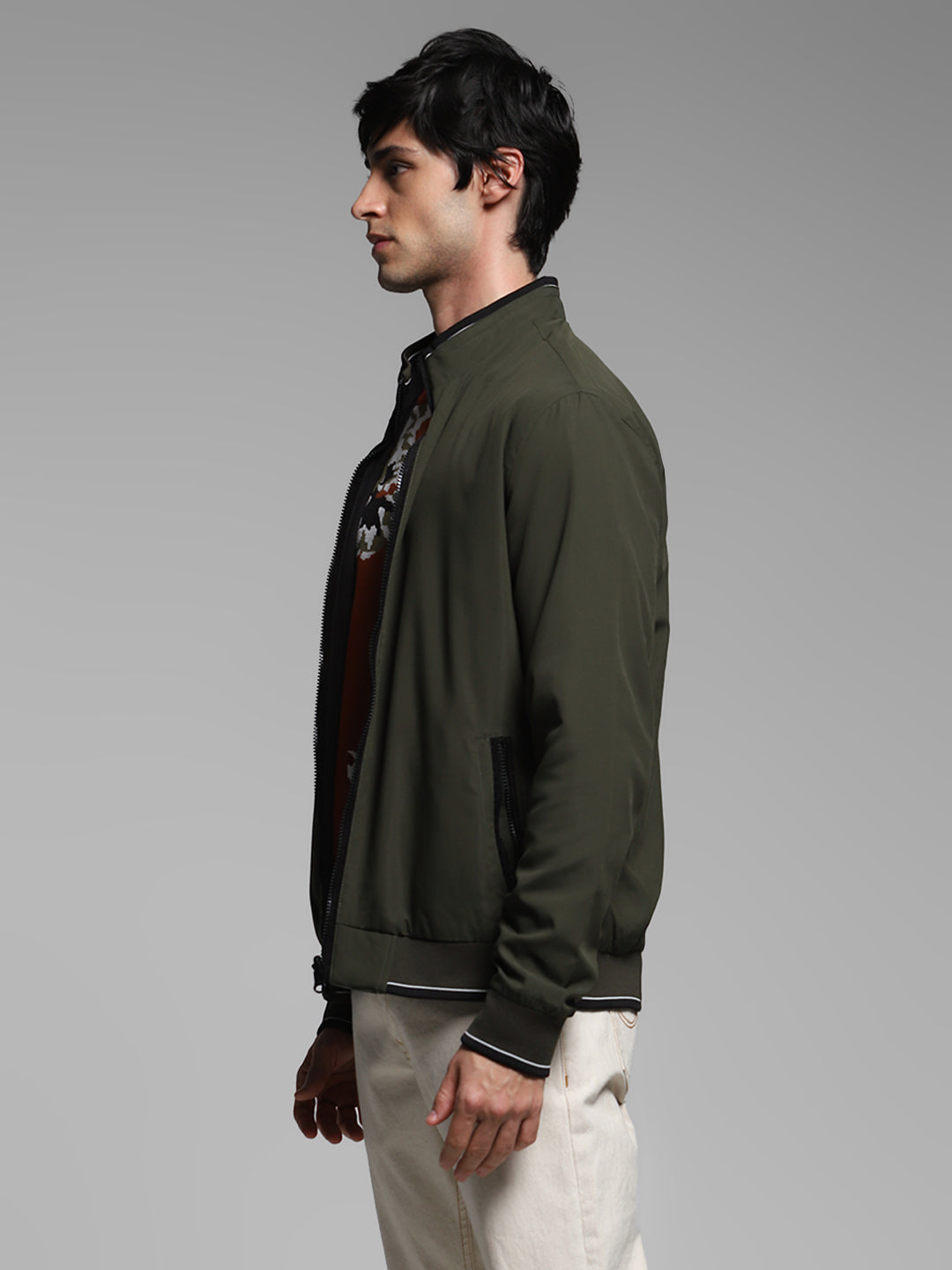 Men's Reversible Bomber Jacket In Forest Green With Zip Front