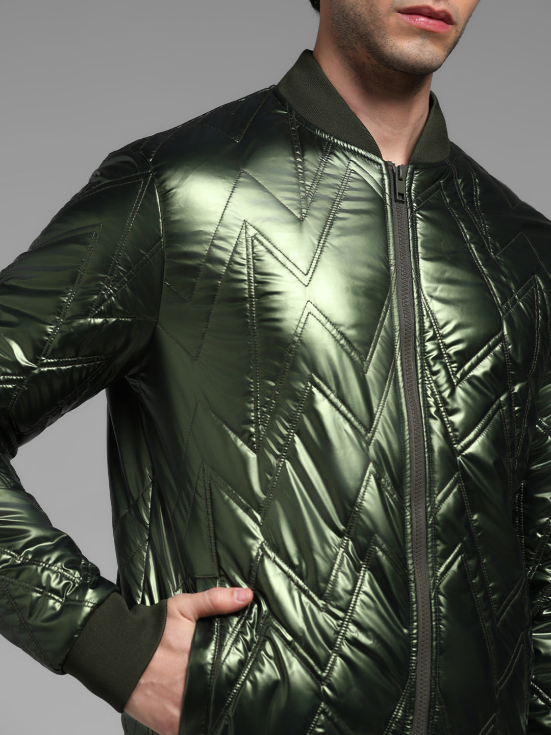 Metallic Quilted Bomber Jacket