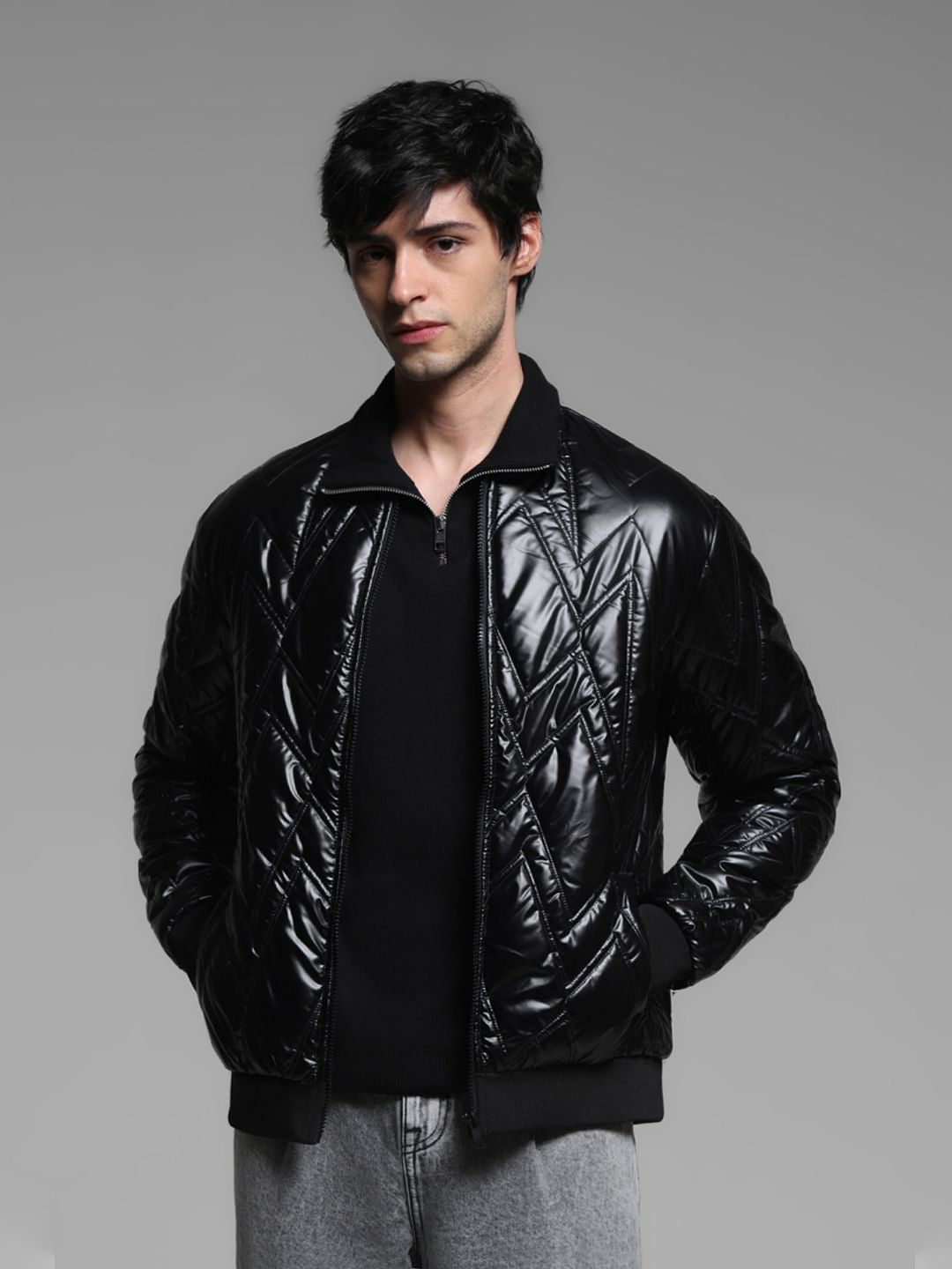 Black Zipped Puffer Jacket