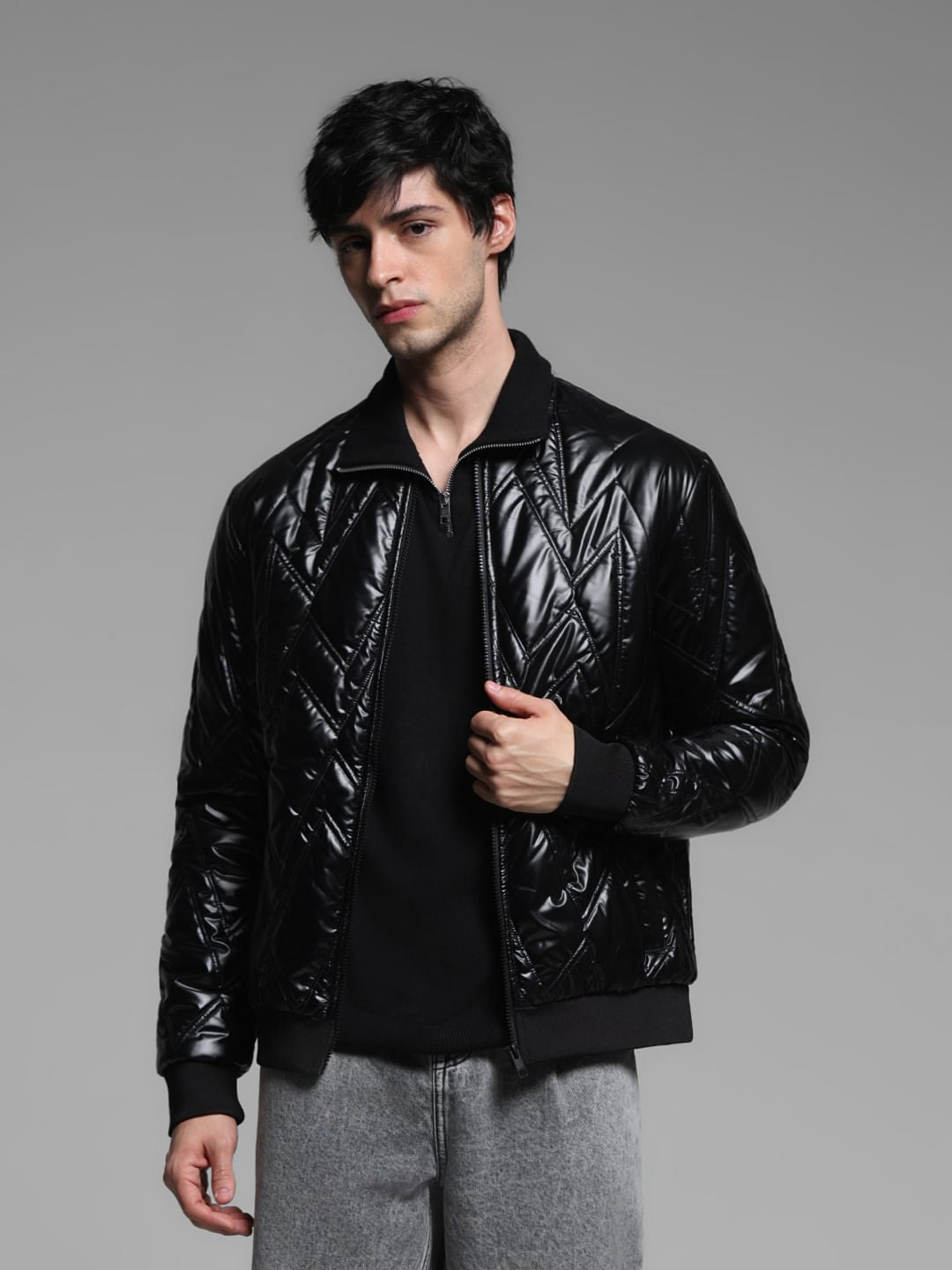 Black Zipped Puffer Jacket
