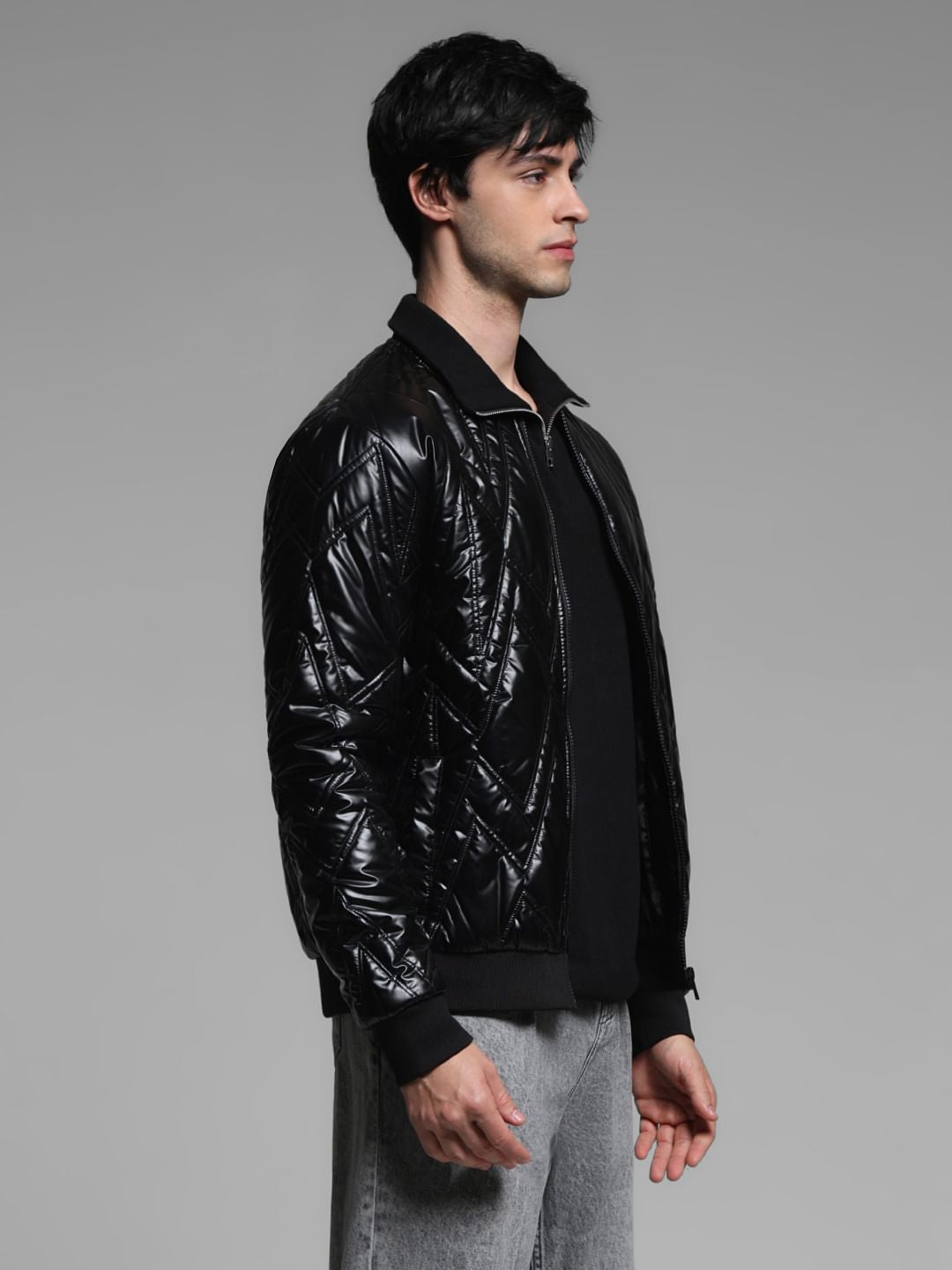 Black Zipped Puffer Jacket
