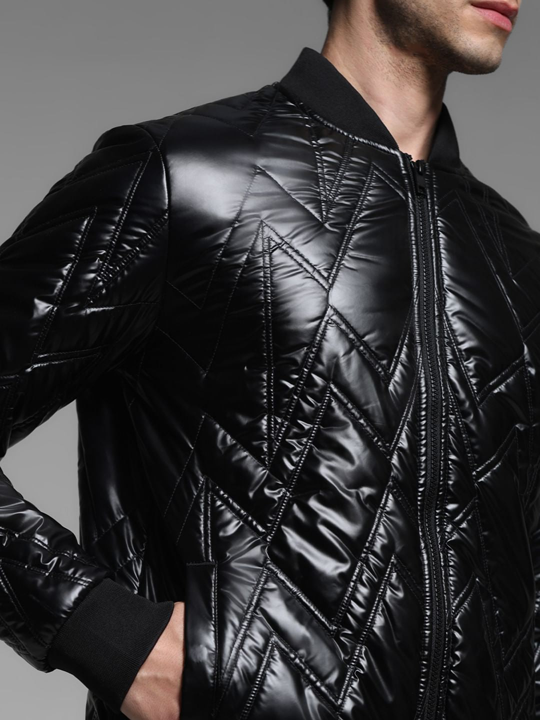 Black Zipped Puffer Jacket