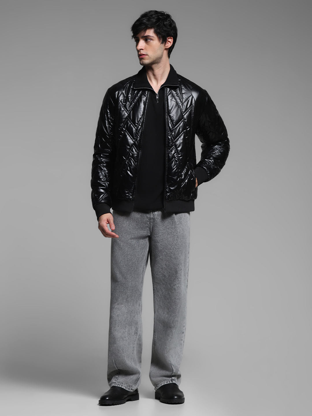 Black Zipped Puffer Jacket
