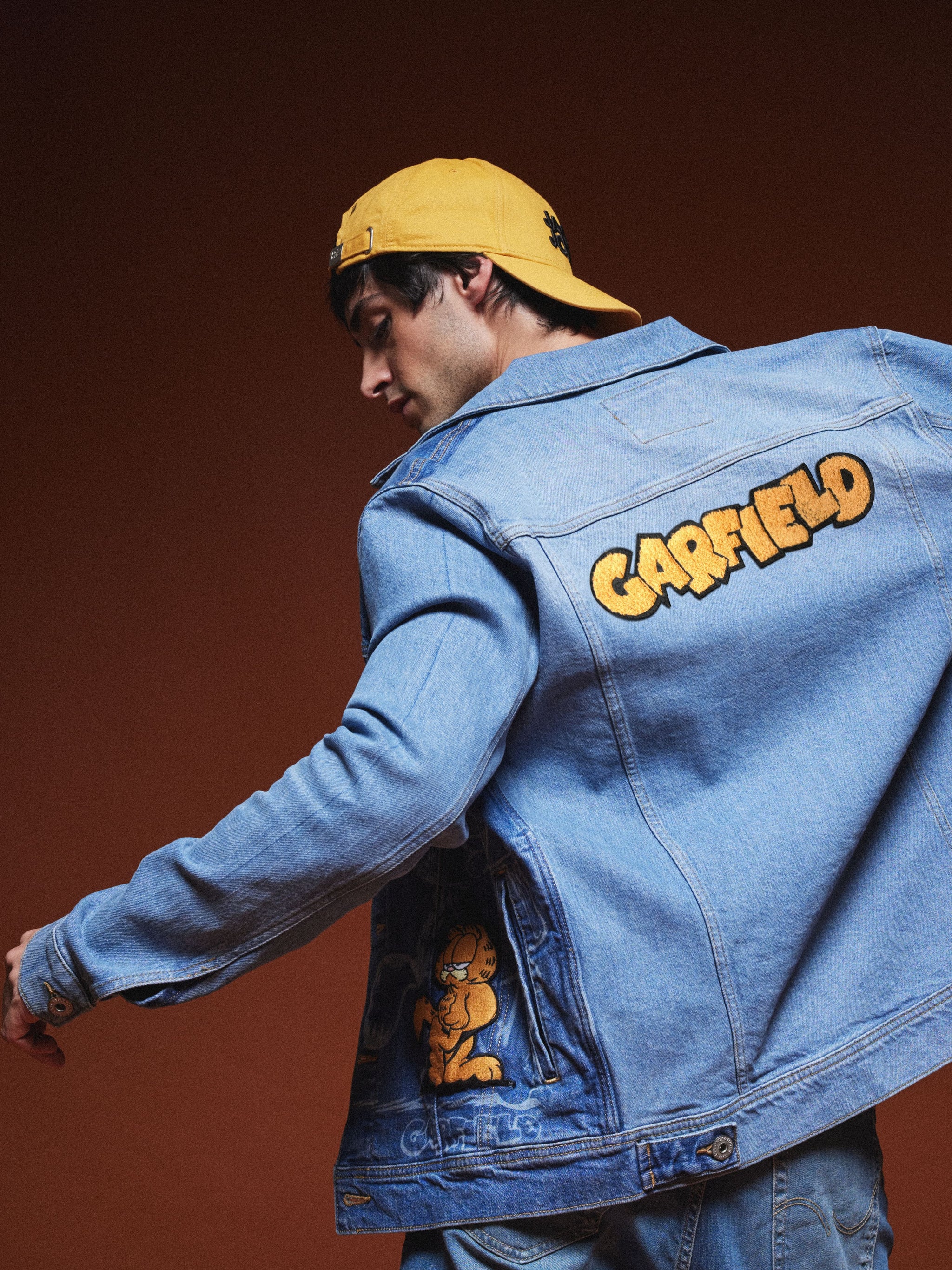JACK&JONES X GARFIELD Blue Printed Denim Trucker Jacket