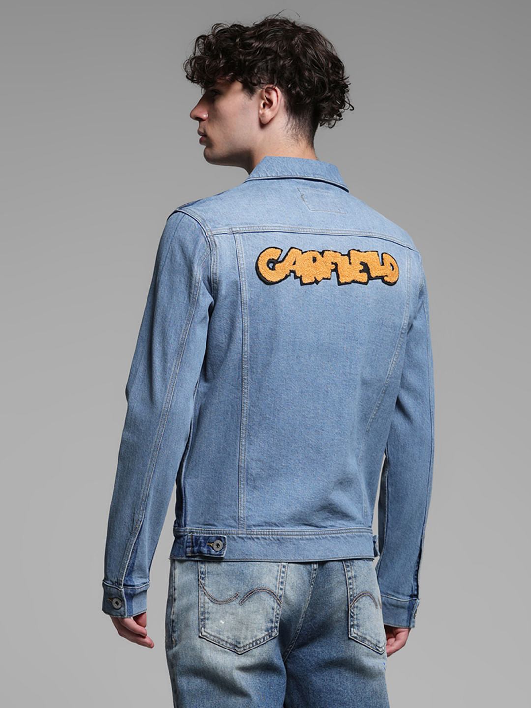 JACK&JONES X GARFIELD Blue Printed Denim Trucker Jacket