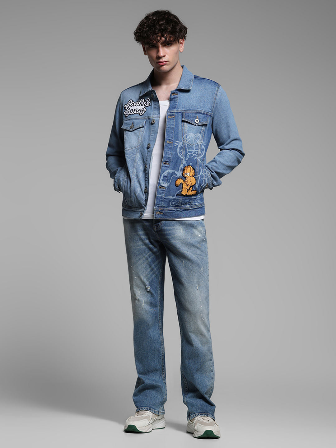 JACK&JONES X GARFIELD Blue Printed Denim Trucker Jacket