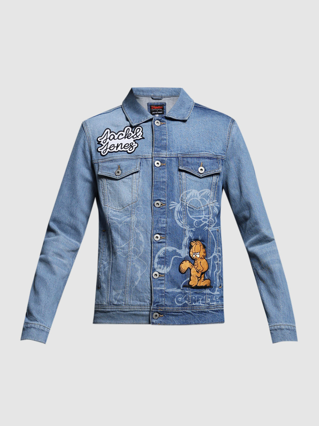 JACK&JONES X GARFIELD Blue Printed Denim Trucker Jacket