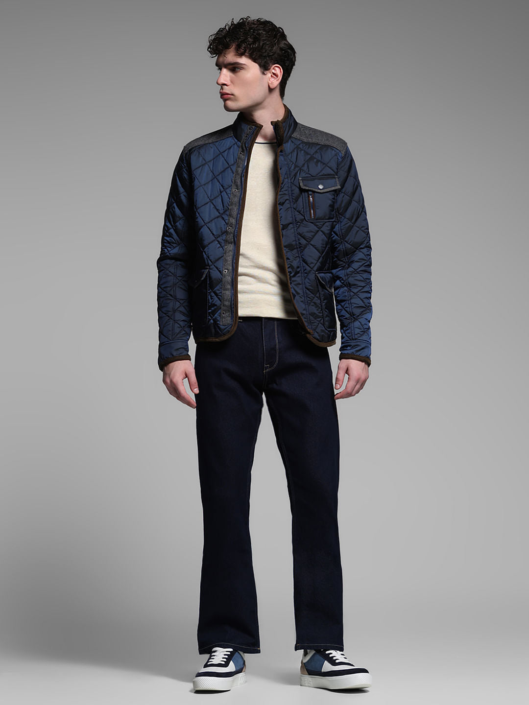 BLUE HIGH NECK JACKET