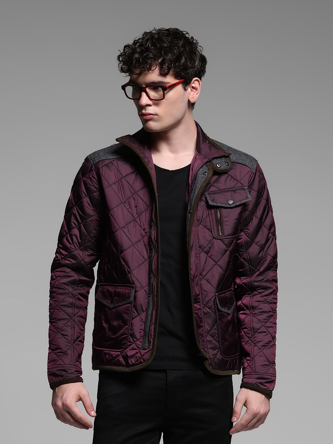 RED WOVEN HIGH NECK JACKET