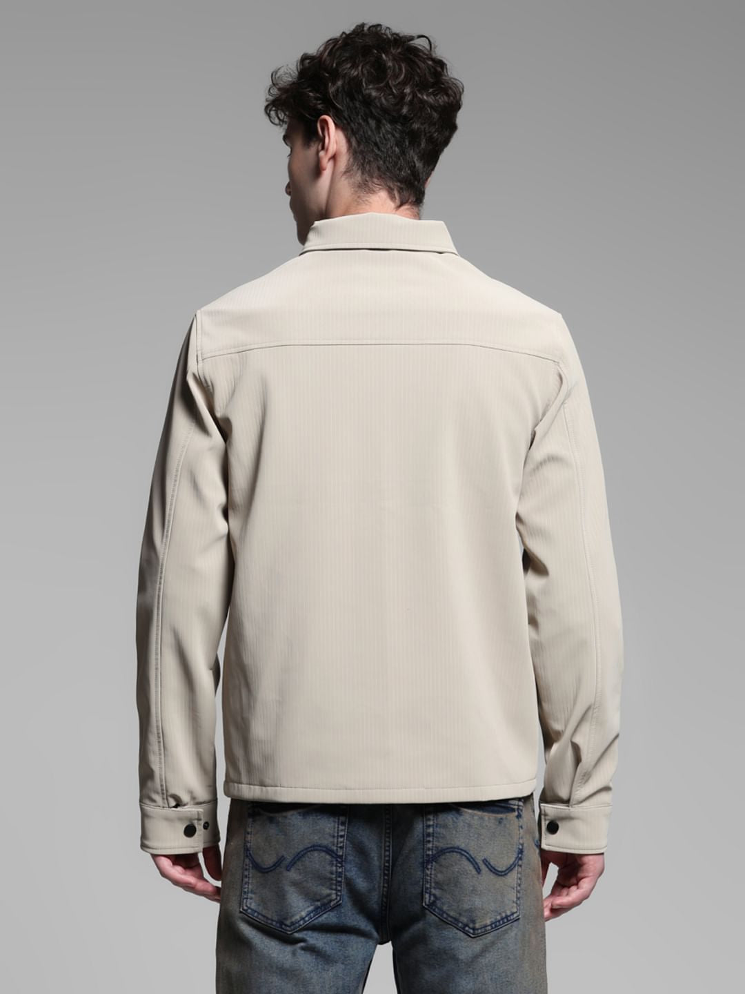 Beige Striped Shacket