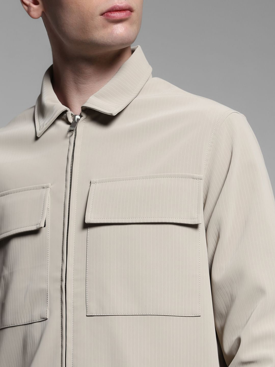 Beige Striped Shacket