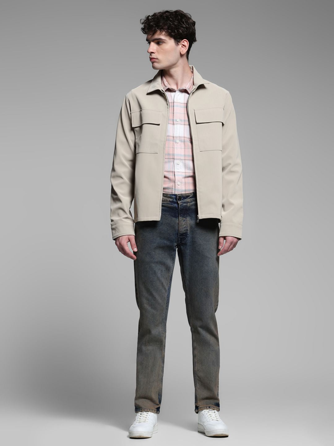 Beige Striped Shacket