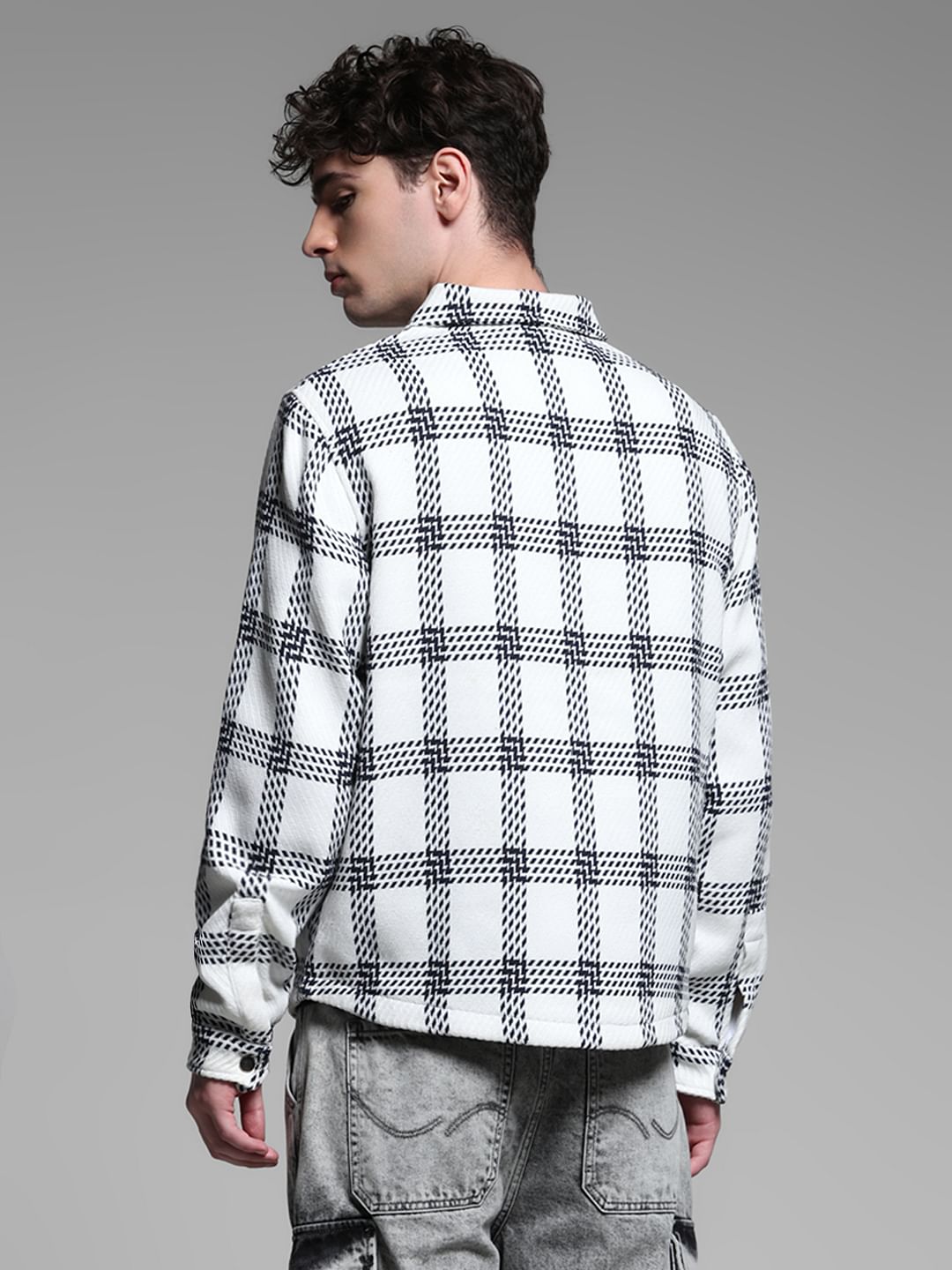 WHITE CHECK LONG SLEEVE JACKET