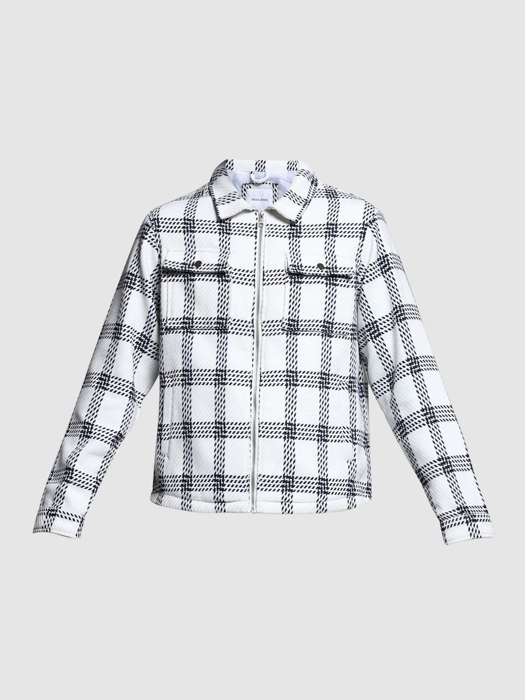 WHITE CHECK LONG SLEEVE JACKET