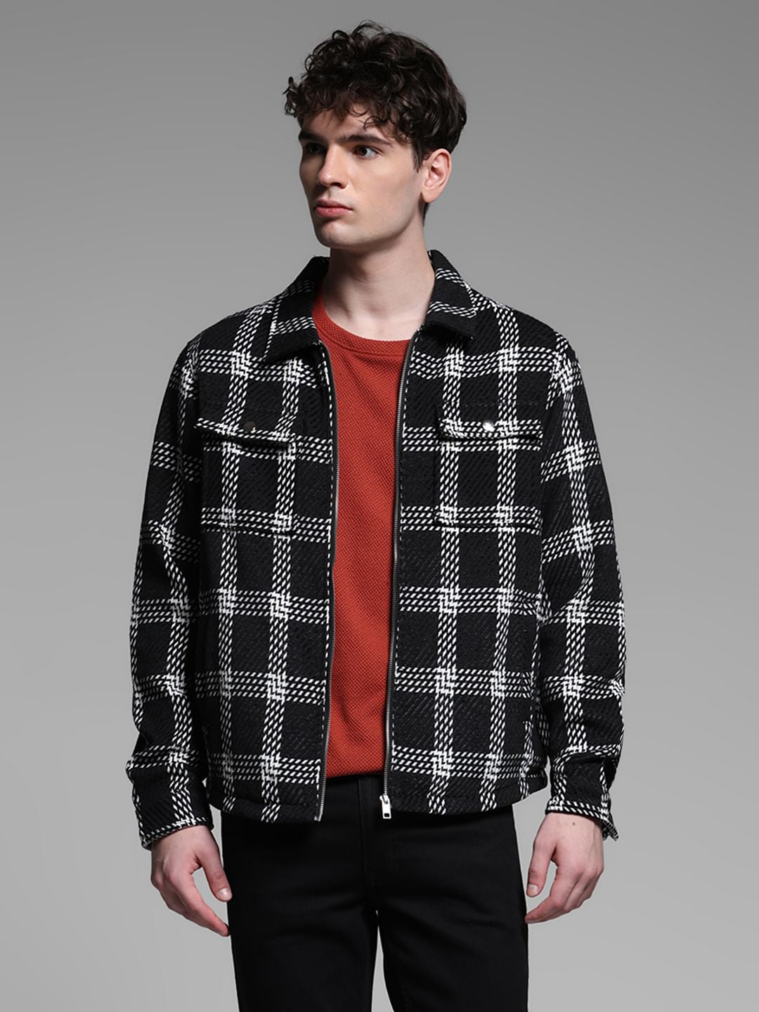 DARK BLUE CHECK PRINT JACKET