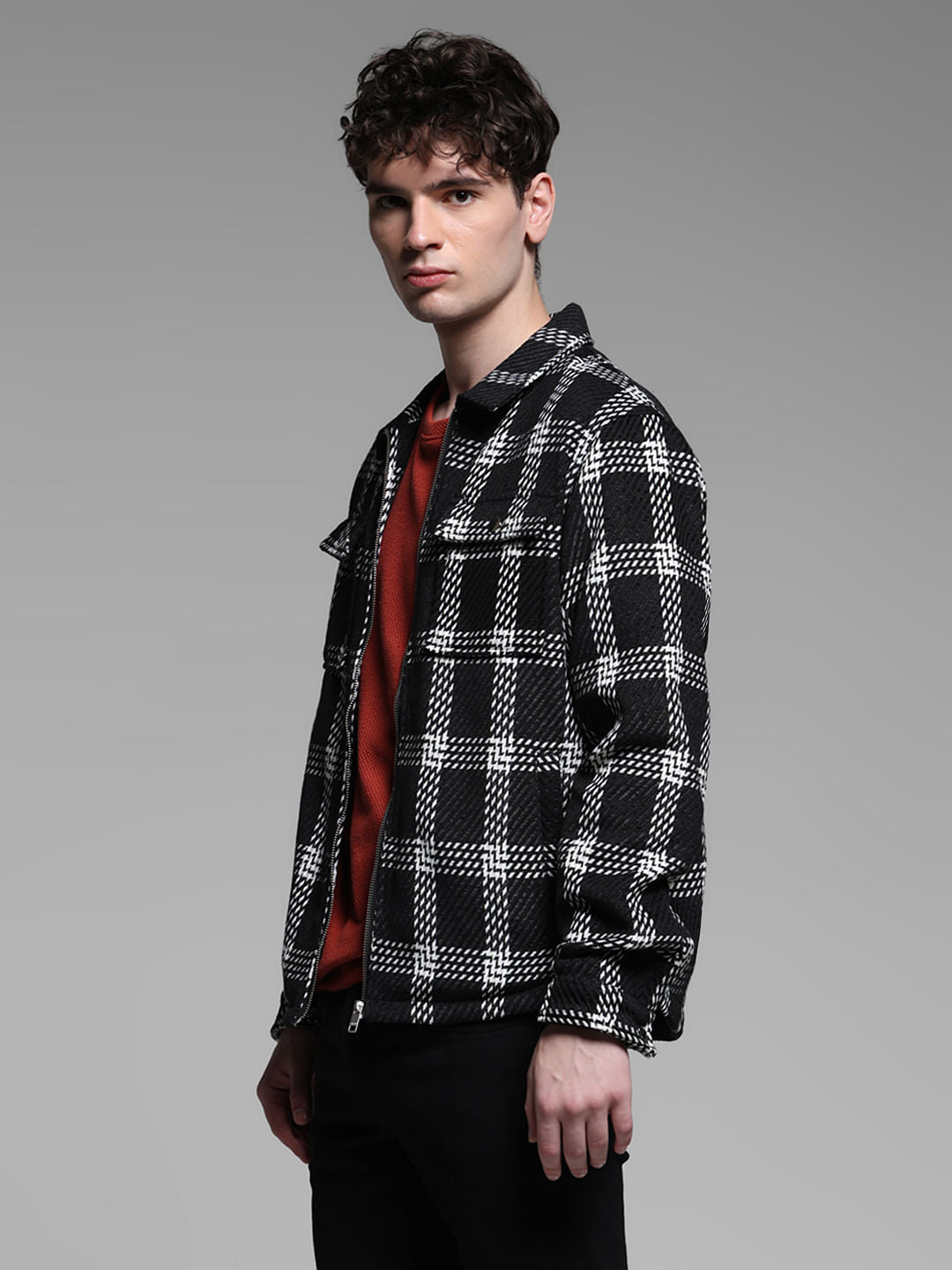 DARK BLUE CHECK PRINT JACKET