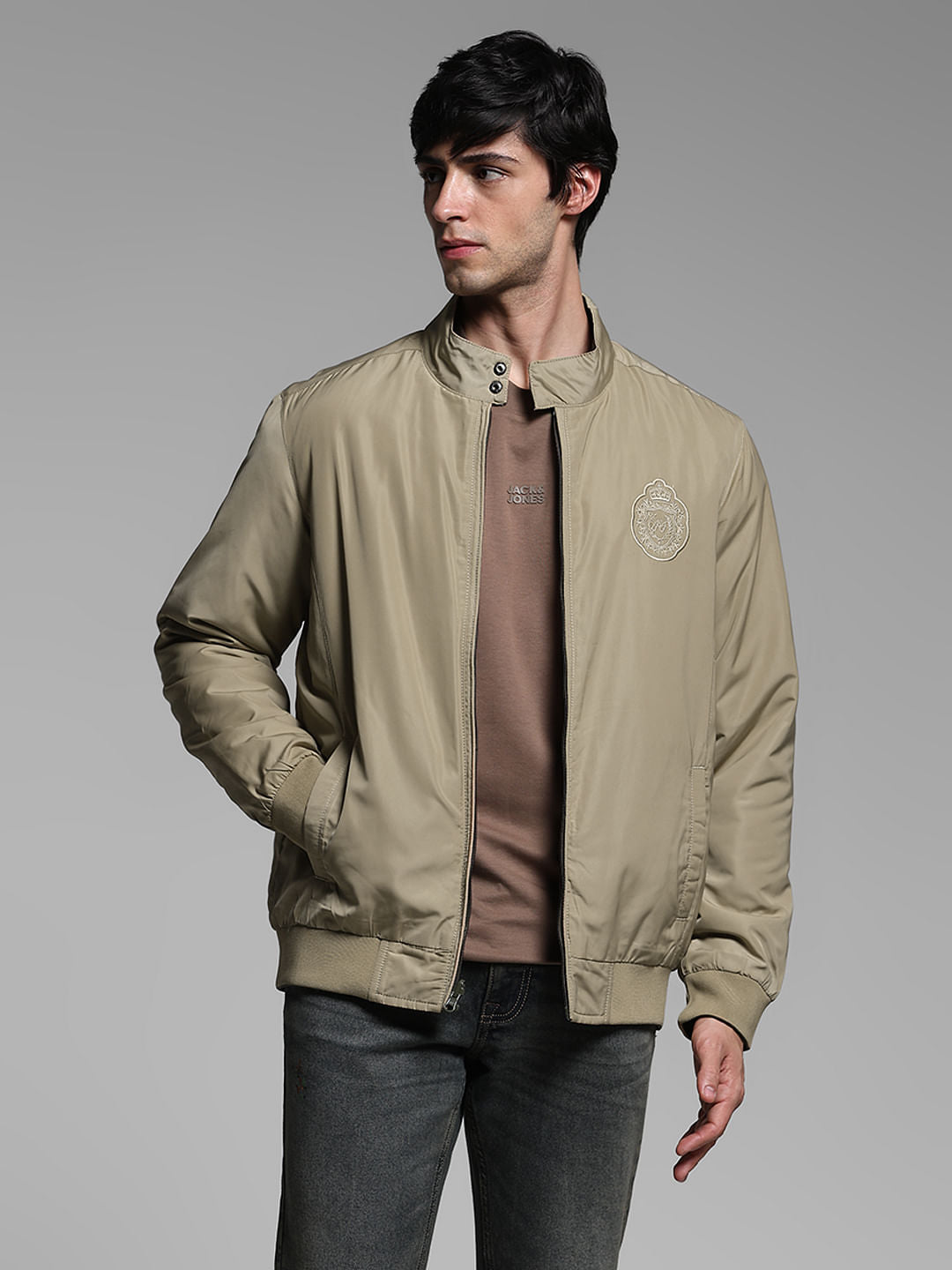 Olive Reversible High Neck Bomber Jacket