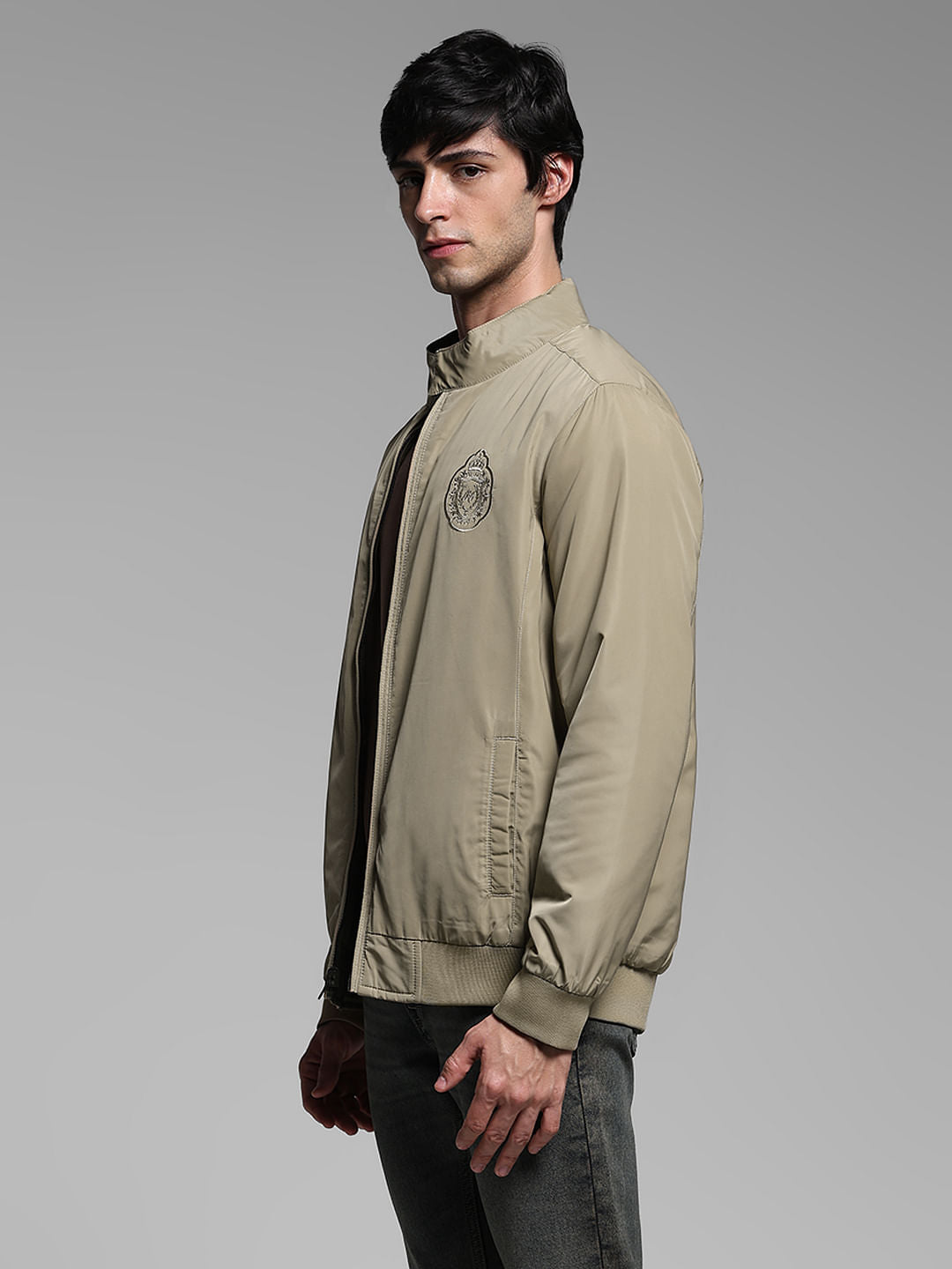 Olive Reversible High Neck Bomber Jacket