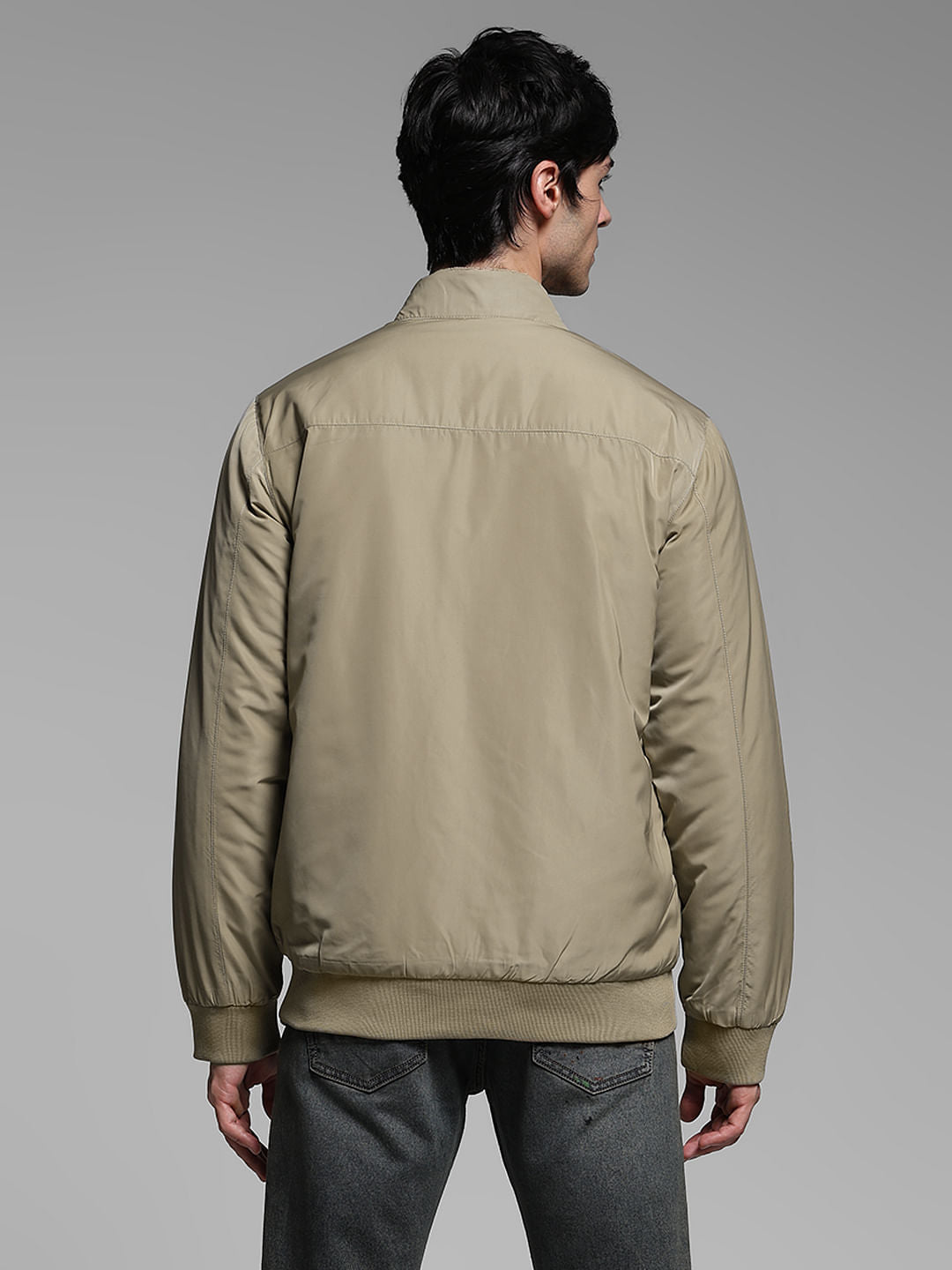 Olive Reversible High Neck Bomber Jacket