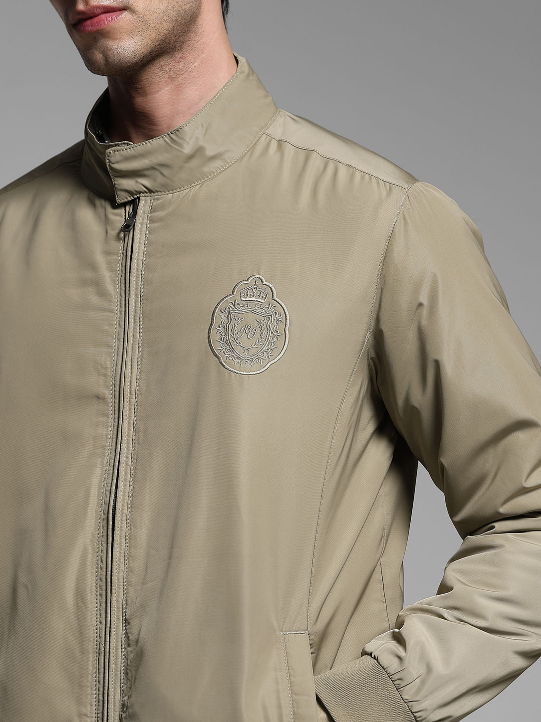 Olive Reversible High Neck Bomber Jacket