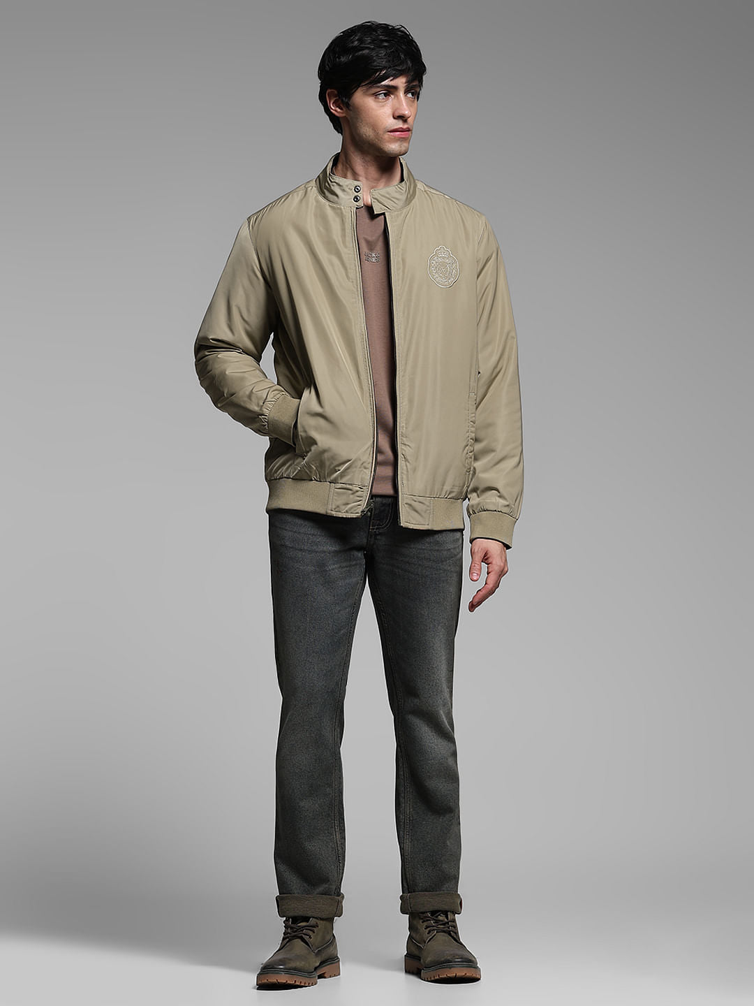 Olive Reversible High Neck Bomber Jacket